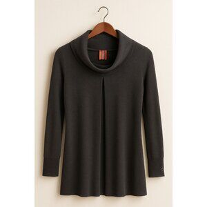 Cop Copine Long-Sleeve Black Cowl Neck Tunic Top Pleated Front Cotton Blend Siz